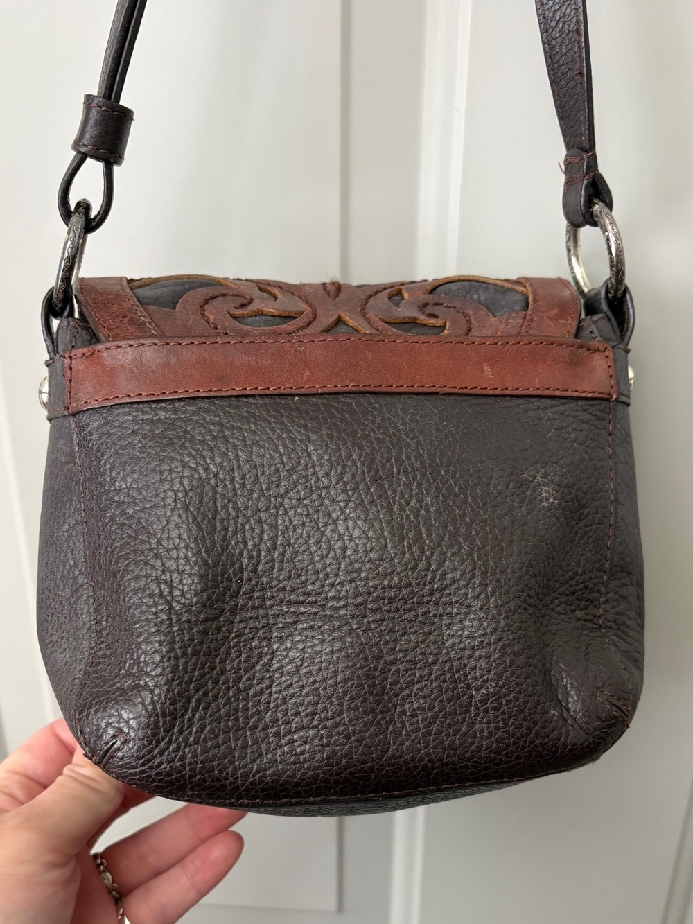 Brighton Brown and Dark-Brown Leather Crossbody with Decorative Cutwork - Picture 3 of 9